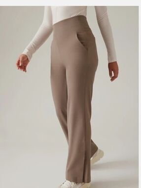 Athleta Venice High-Rise Flare Wide-Leg Pants in Taupe Pyrite Brown Size Small